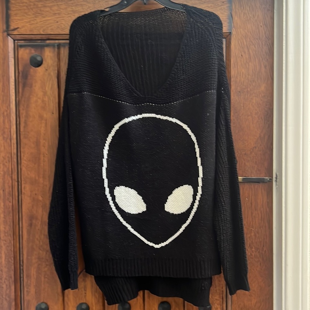 Alien Head V-Neck Oversized Sweater